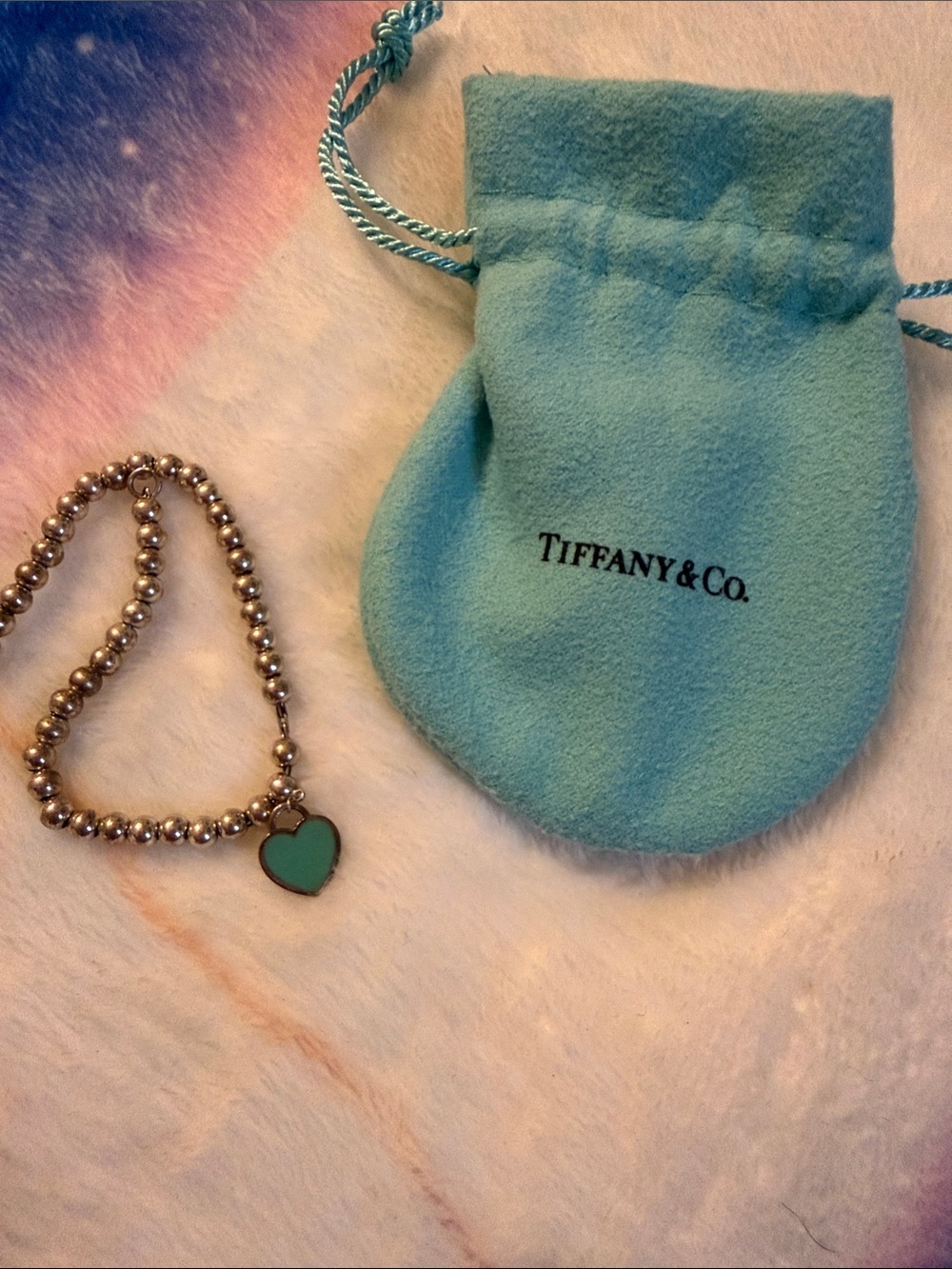 Tiffany & Co. Silver Bead Bracelet with Tiffany Blue Heart Charm